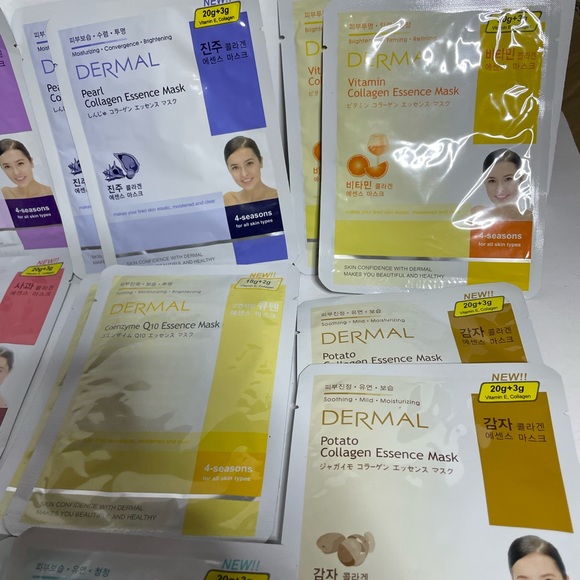 DERMAL Natural Collagen Essence Full Face Facial Mask 16 Pack Combo Lot - Picture 3 of 7